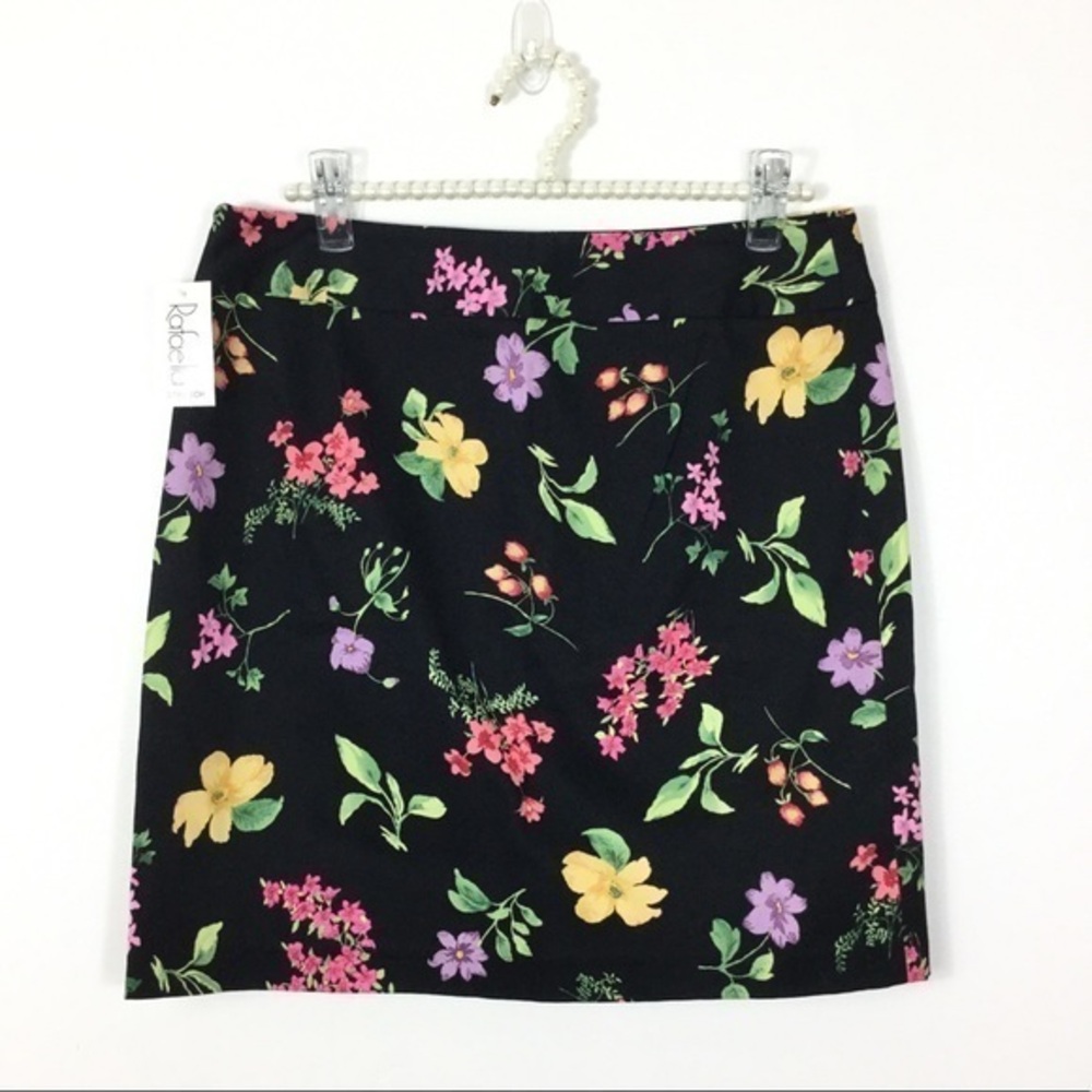 Rafaella black floral mini‎ skirt garden wild flowers mini NWT